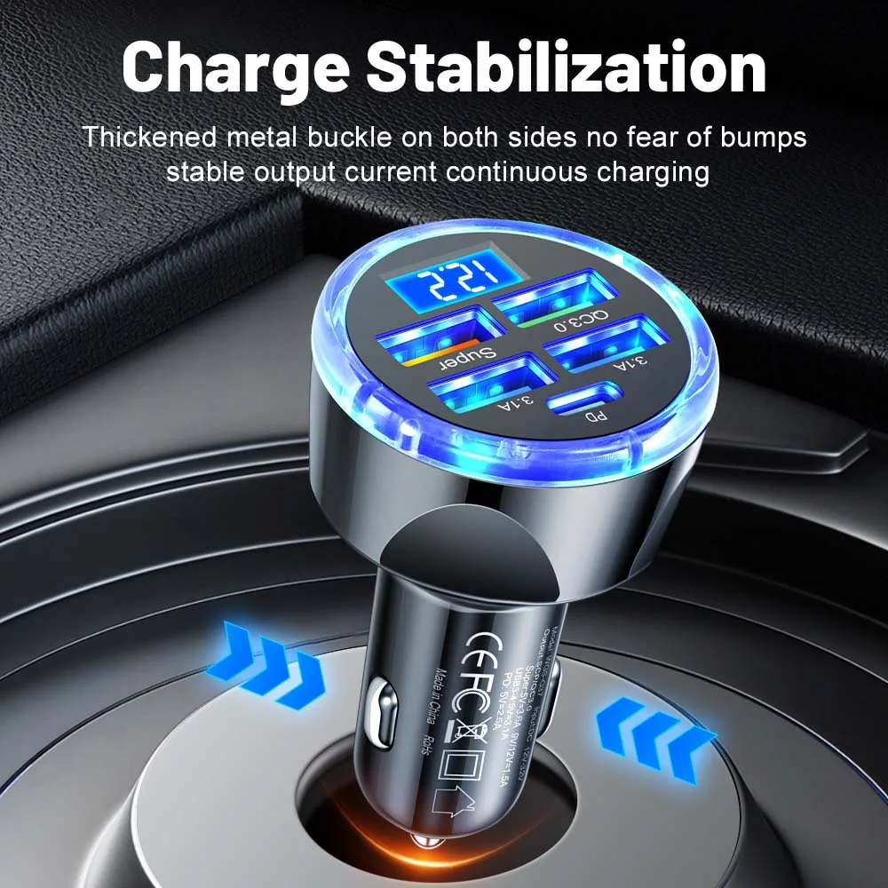 Ładowarka samochodowa 4usb PD 250W typu C Szybkie ładowanie Automatyczny adapter do telefonu komórkowego dla iPhone Samsung Huawei Xiaomi QC 3.0 — zdjęcie 6
