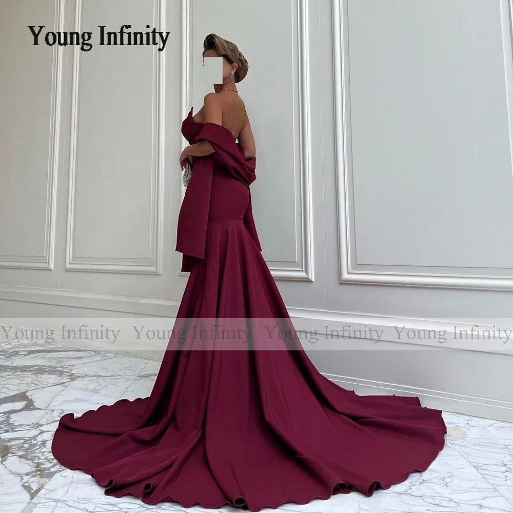 Saudi Arabia Woman Mermaid Prom Dress 2024 Sweetheart With Cape Sleeveless Chapel Train Burgundy Long Evening Party Gown Holiday