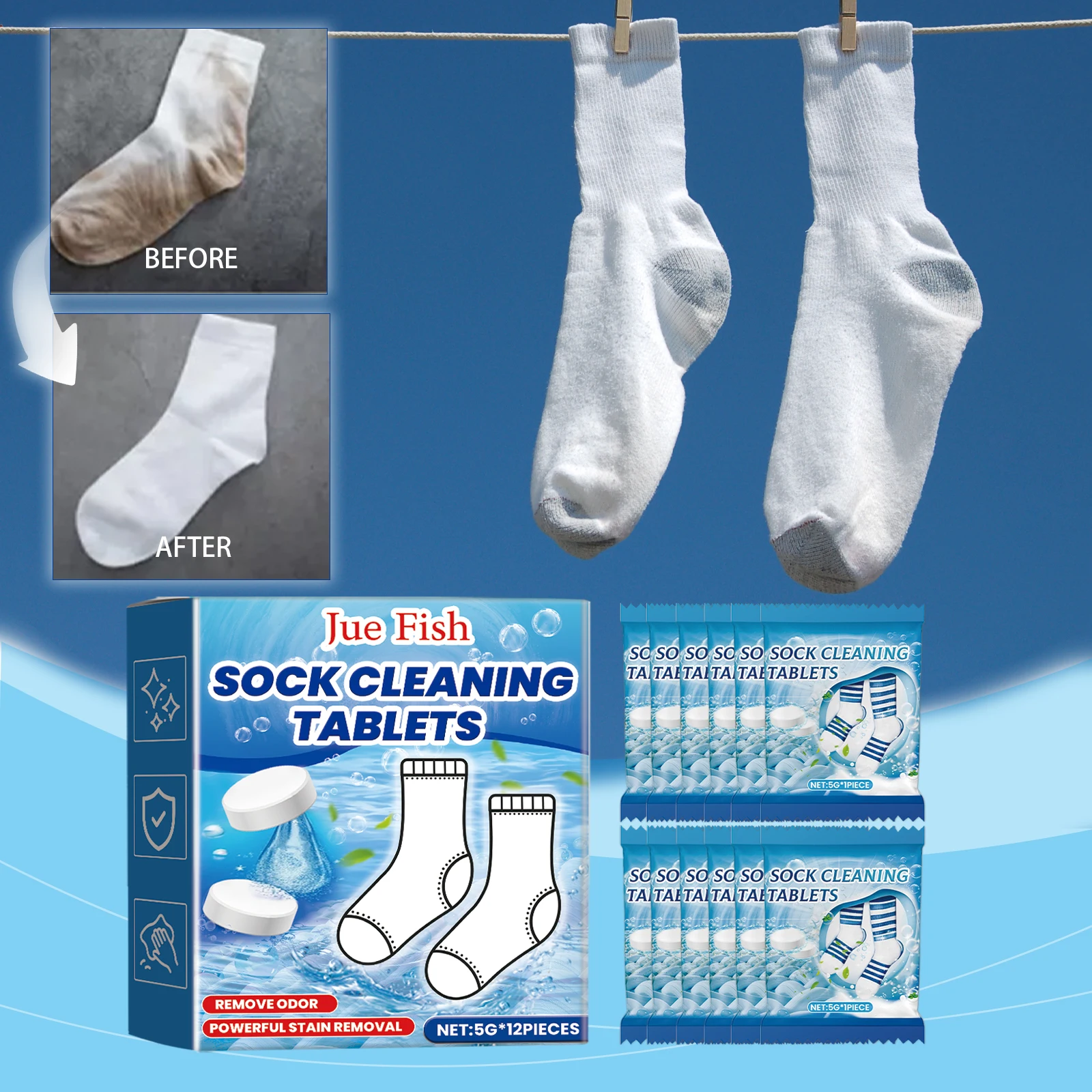 Jue Fish Sock Cleaning Effervescent Tablets Gently Clean Stubborn Stains And Stains Clean Fragrance White Sock Cleaning Tablets