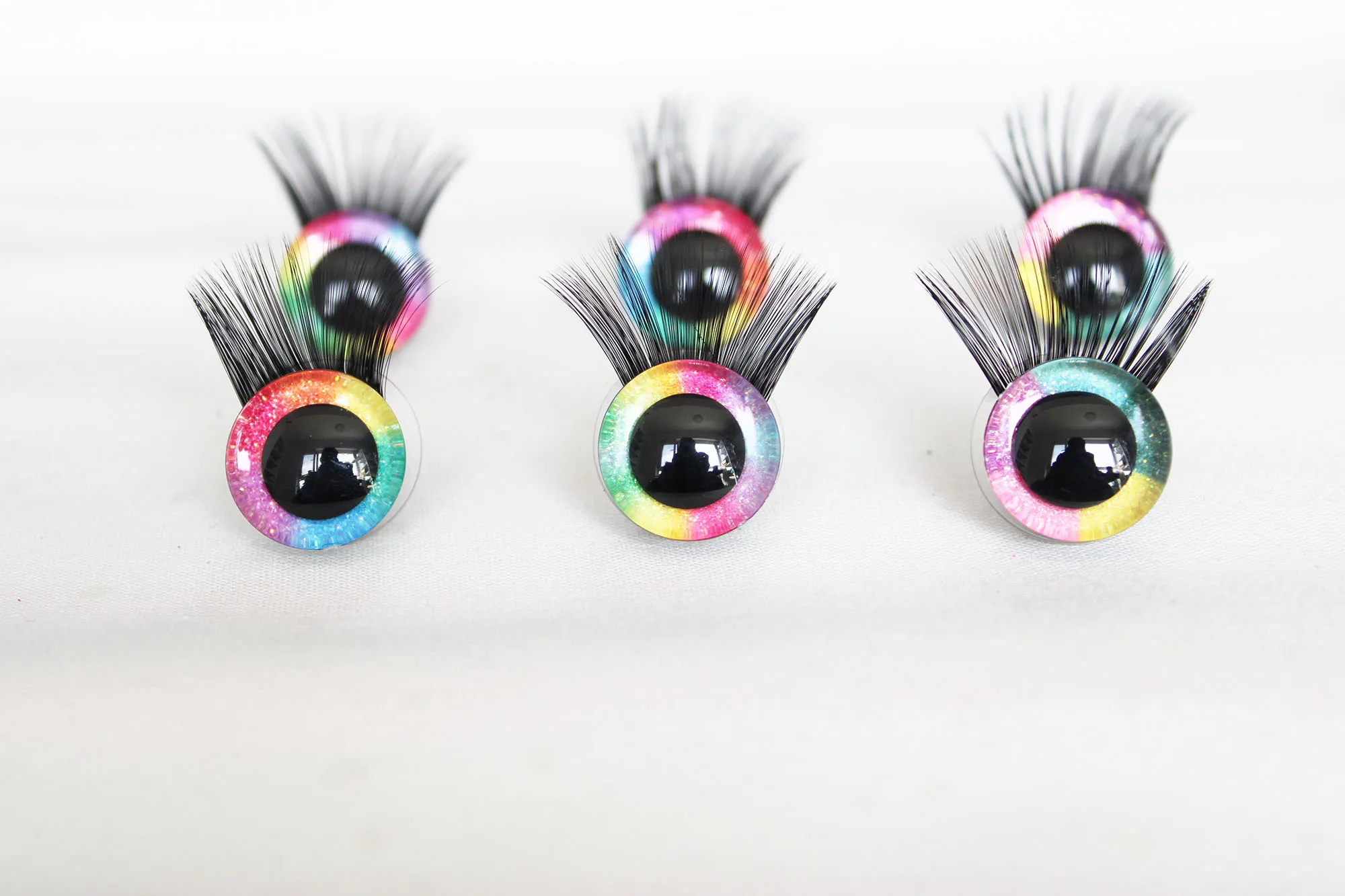 5pairs/lot 12MM to 30MM  RAINBOW  3Dglitter toy eyes With black eyelash tray with back washer for handcraft plush doll-R3