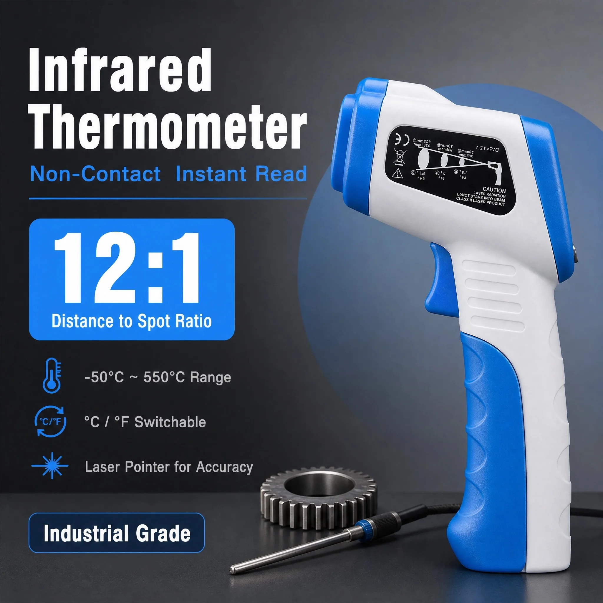 Laser Thermometer -50~550℃ Infrared Digital Temperature Gun 12:1 Adjustable Emissivity MAX/AVG/MIN Alarm HVAC Tool On Sale