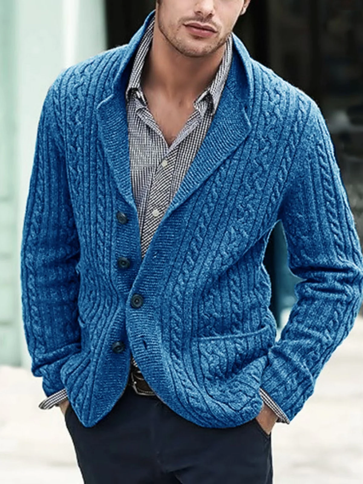 

Осень-зима, мужской модный повседневный вязаный свитер, кардиган, пальто в стиле ретро, японский трикотаж с витым цветочным воротником