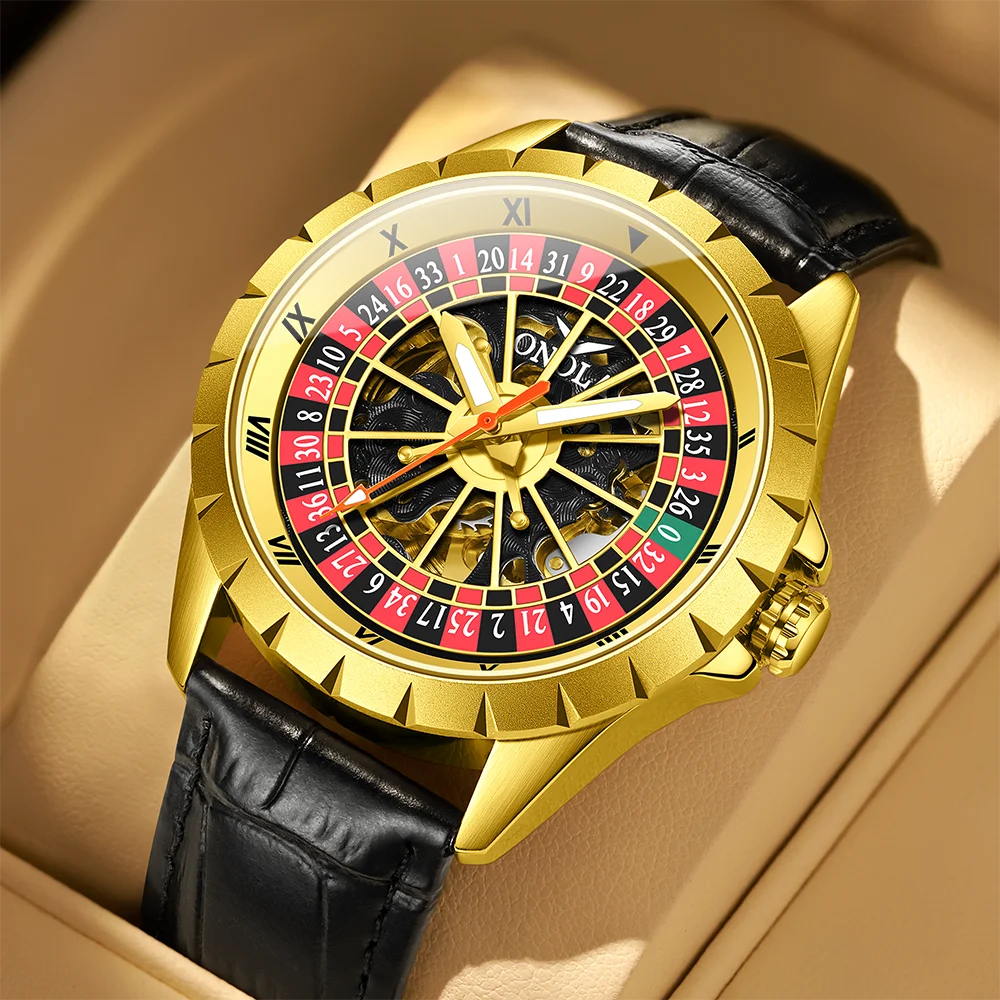 

ONOLA New Brand Design Men Mechanical Watches Creative Rotating Dial Roulette Automatic Watch Men Luminous Waterproof Watches
