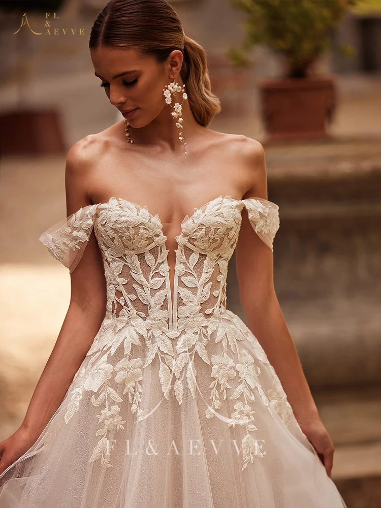فستان زفاف FL&AEVVE مكشوف الكتفين مزين بثوب العروس مخصص للحفلات الرسمية فيستدوس دي نوفيا #3