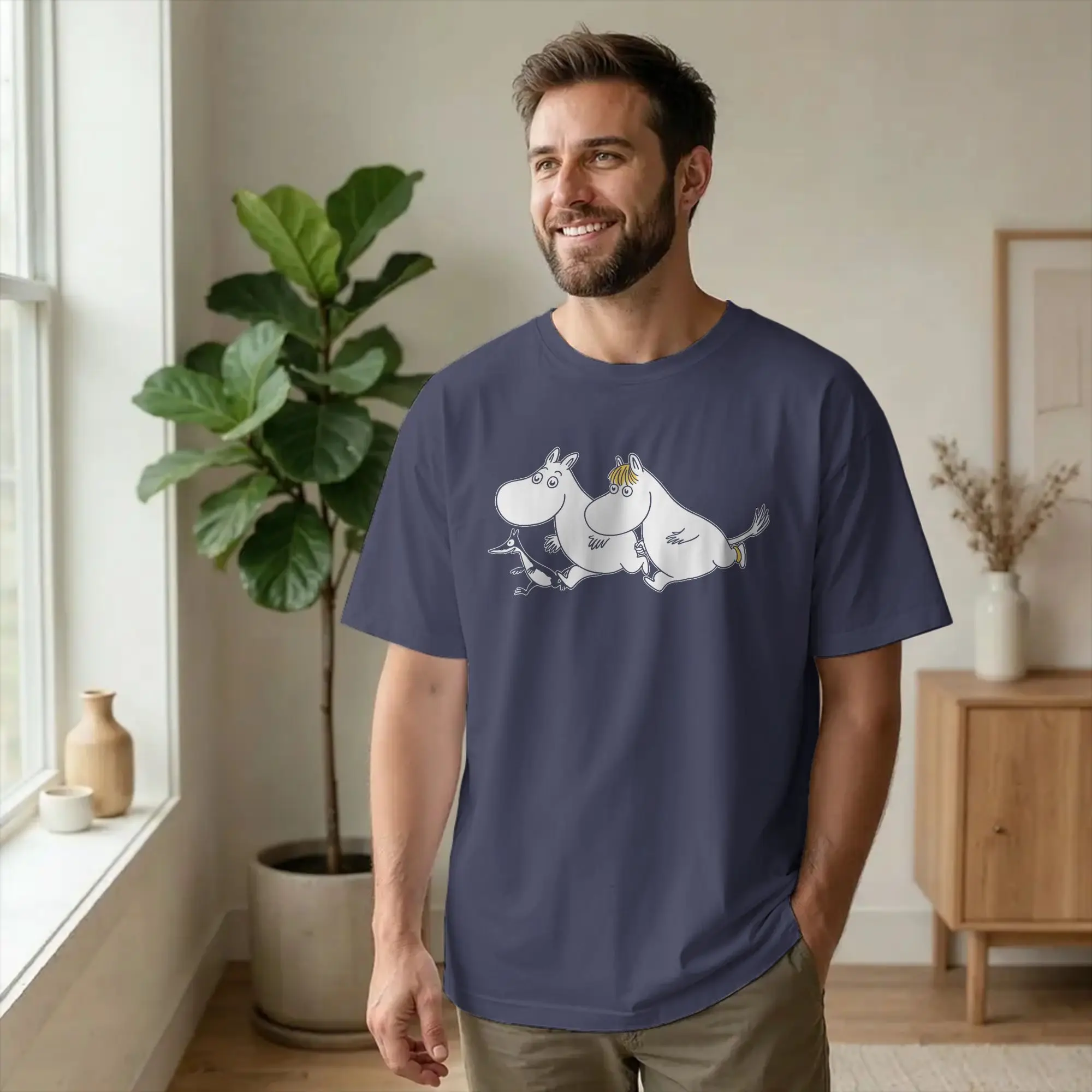 Moomings Running Moomintroll And Snorkmaiden T-Shirt Men Women Awesome Cotton Tees Crew Neck Short Sleeve T Shirt Unique Tops