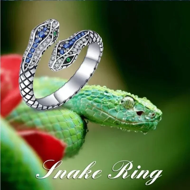 Fashion Open Rings Vintage Snake Ring Alloy Stacking Rings Adjustable Animal Finger Ring Punk Jewelry for Men Women