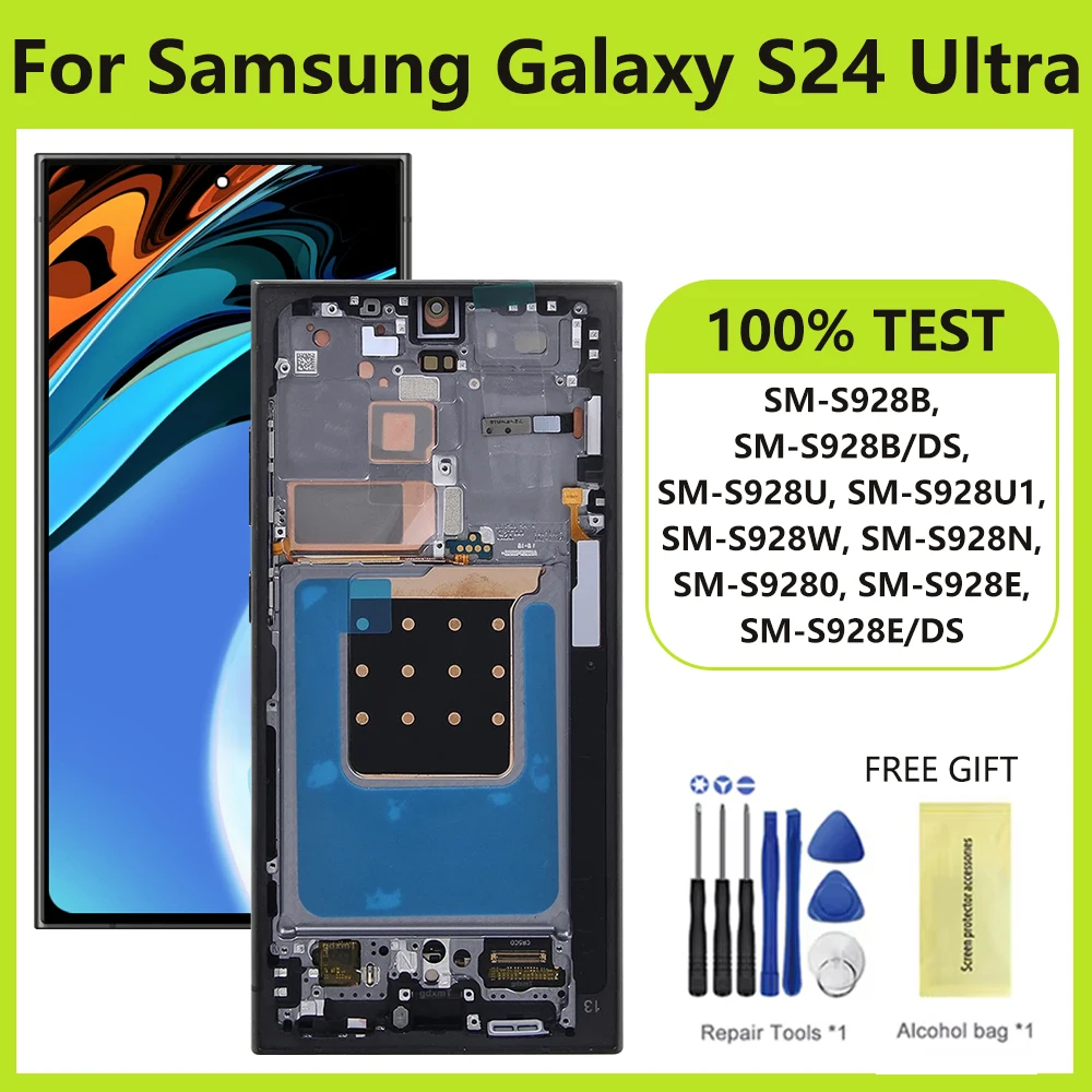 AMOELD layar sentuh Digital tampilan LCD, untuk Samsung Galaxy S24Ultra S928B S928U S928W dengan bingkai untuk Samsung Galaxy S24 Ultra