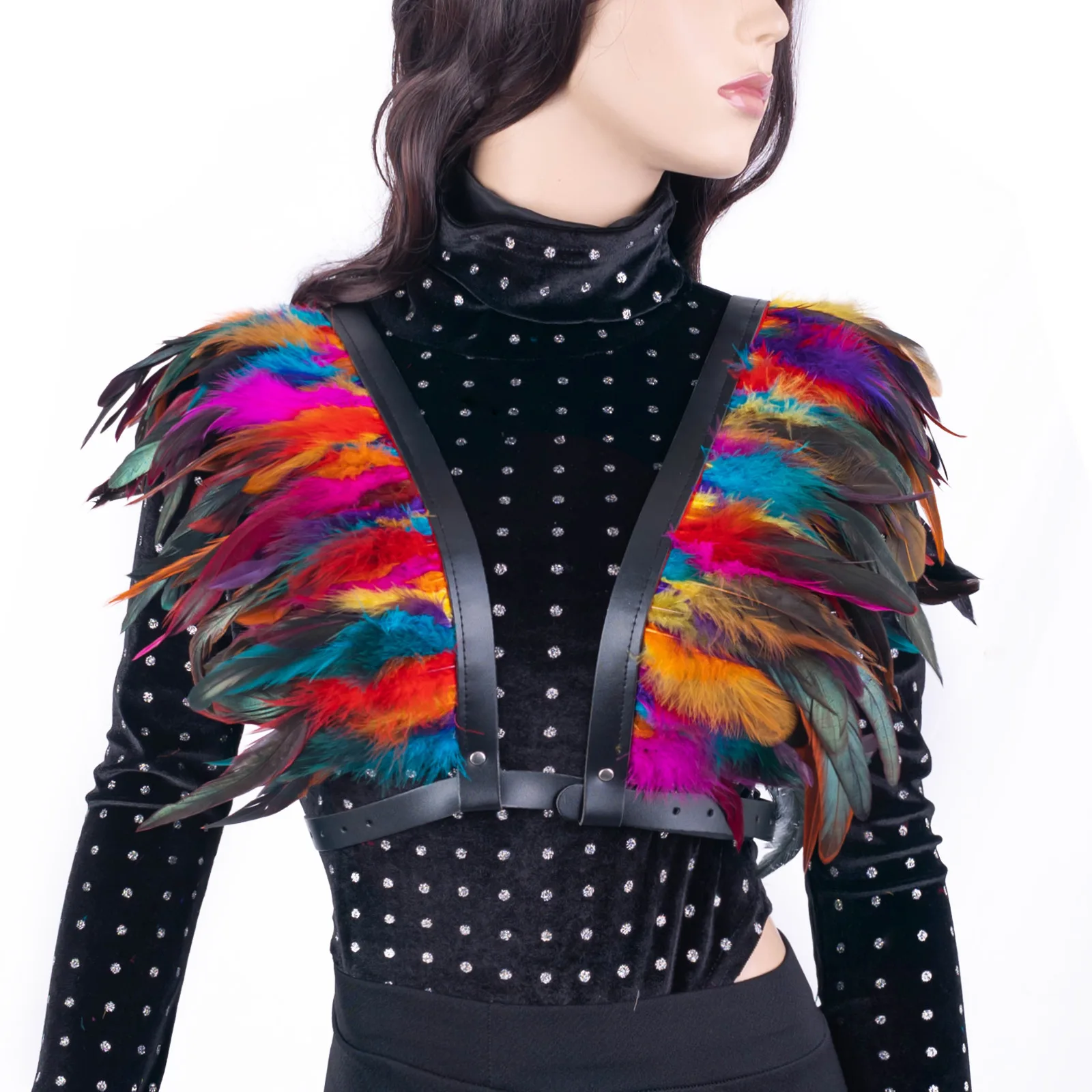 Selendang Korset Wanita dengan Bulu dan Kulit untuk Pesta Klub Malam dan Pertunjukan, Pakaian dan Aksesoris