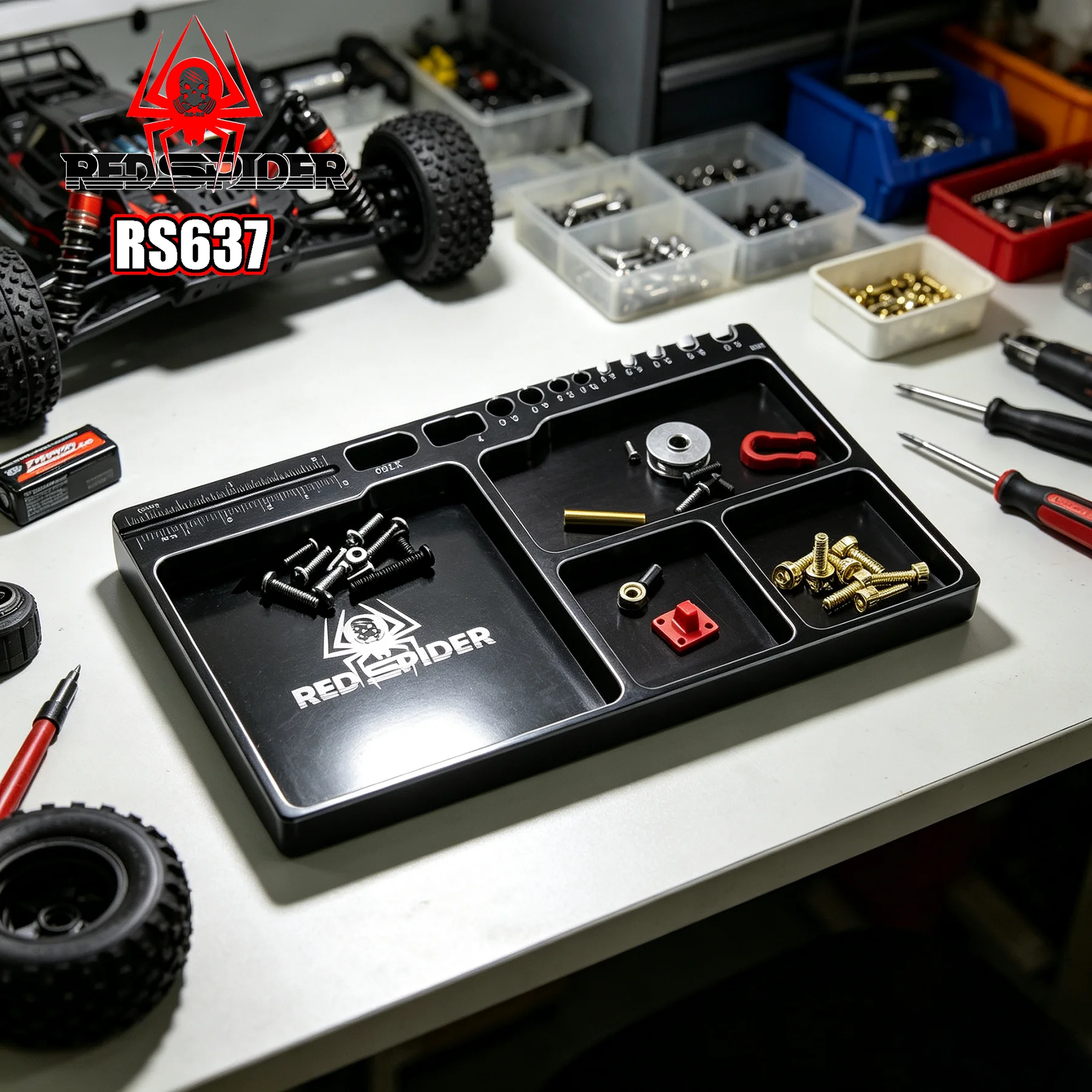 RC Magnetic Tray High Strength Aluminium Alloy Magnetic Screw Tray with Magnetic Pad for RC Model Toy Repair Magnetic Mat view 6