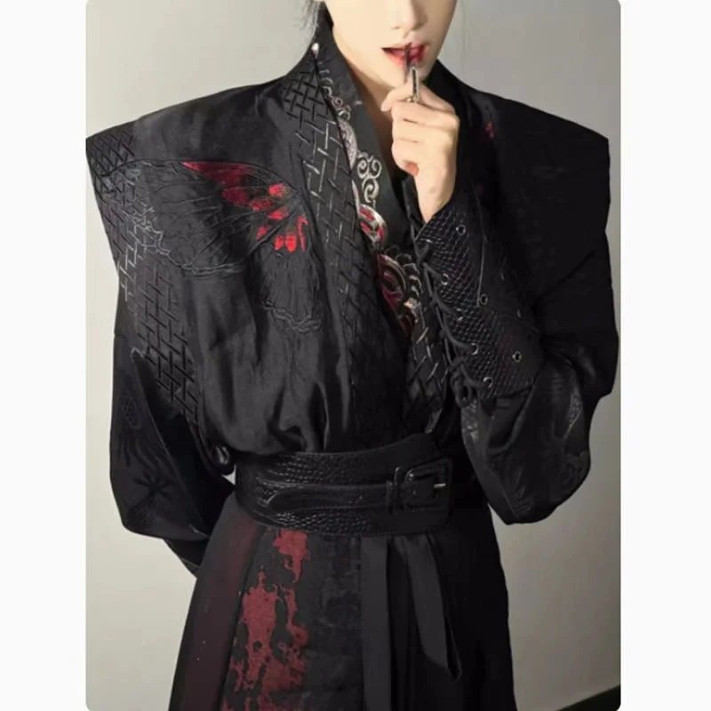 Eredeti men's Homályos Hímzés hanfu Hagyományos Csípős íz Dinasztia Kellemetlenség Csőbilincs beizi Szoknya Elegáns éjjeli Kard cosplay Öltözés