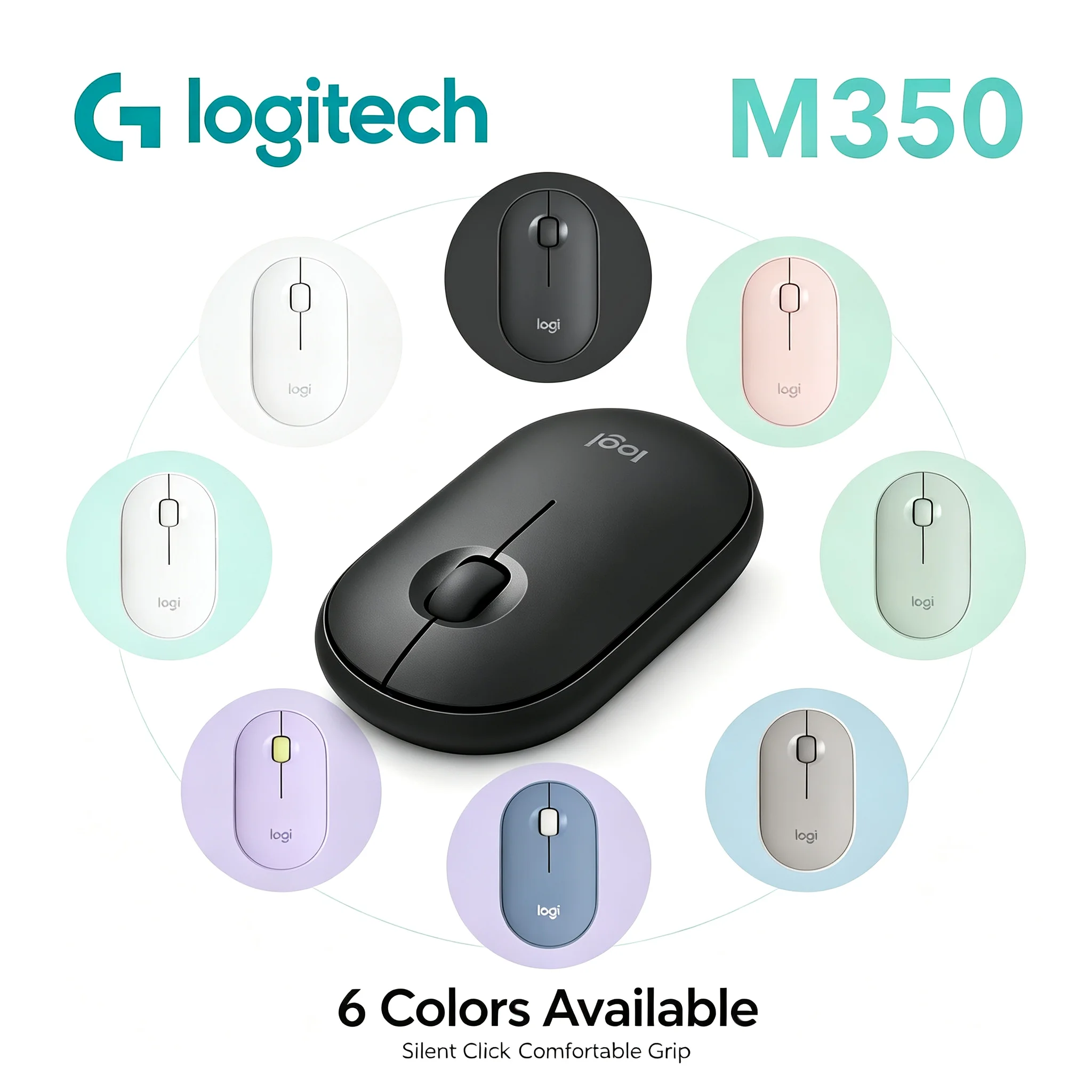 Wireless Silent Mice Logitech M350 2.4GHz Plug and Play Mouse for Chromebook & PC