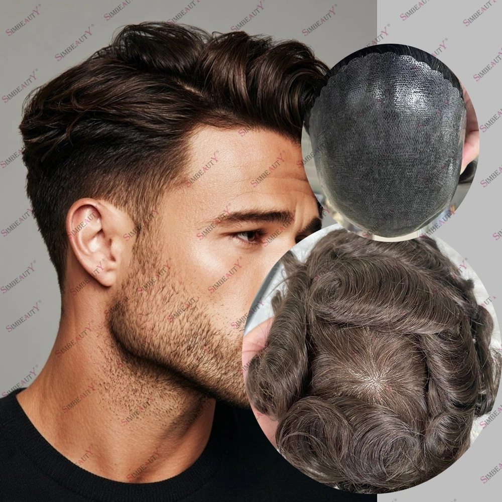 

Мужской парик из 100% натуральных волос: черно-коричневый, суперпрочный, с естественной линией роста волос, серый, черный, белый, капиллярный протез