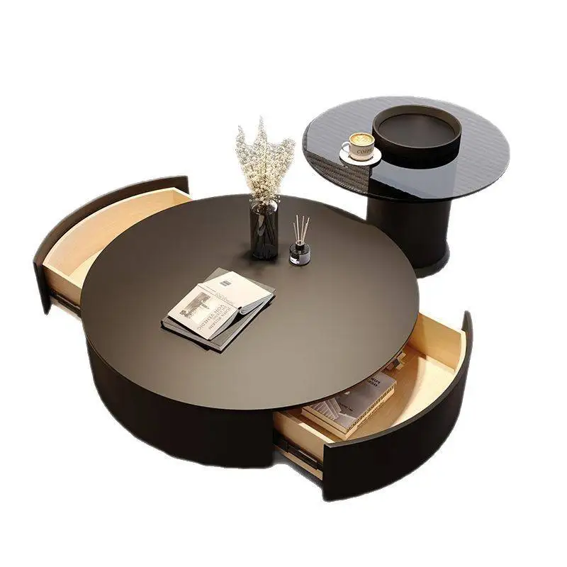 *Modern Black Round Glass Coffee Table Eco-friendly a Chinese Factory. Ideal for Living Room or As a Stylish Cabinet.