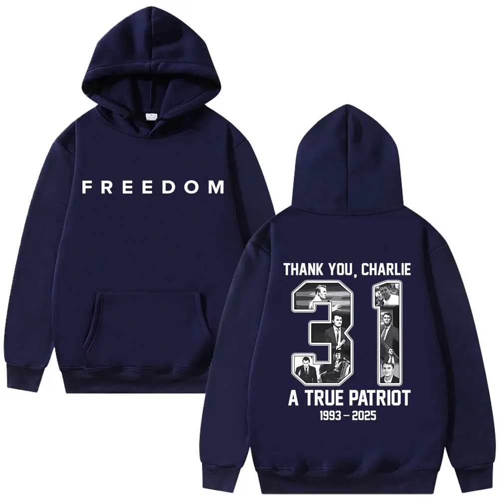 Charlie Kirk Freedom Graphic Print Hoodie Men Women Tribute Memorial American Hero Sweatshirt Male Patriotic Activism Streetwear