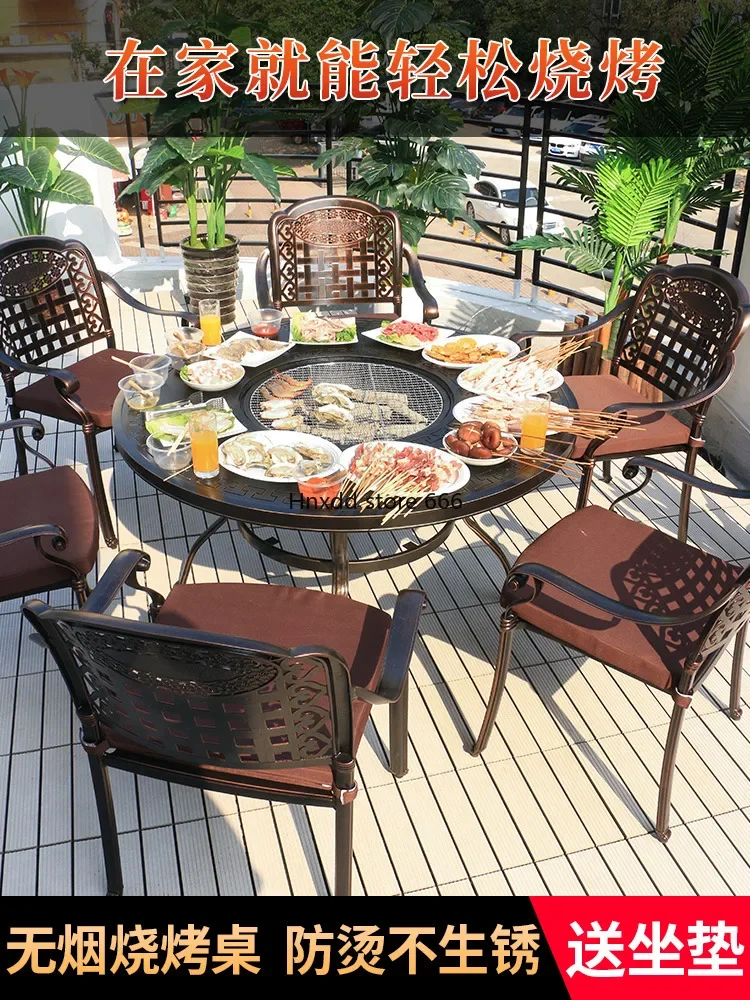 Outdoor BBQ table and chair cast aluminum grill