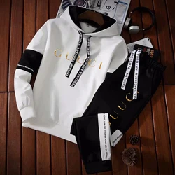 New in Winter Smart Casual Men's Drop Shoulder Brand Tech Fleece Hoodies&Sweatpants Letter 2-Piece Sporty Set Streetwear for Man