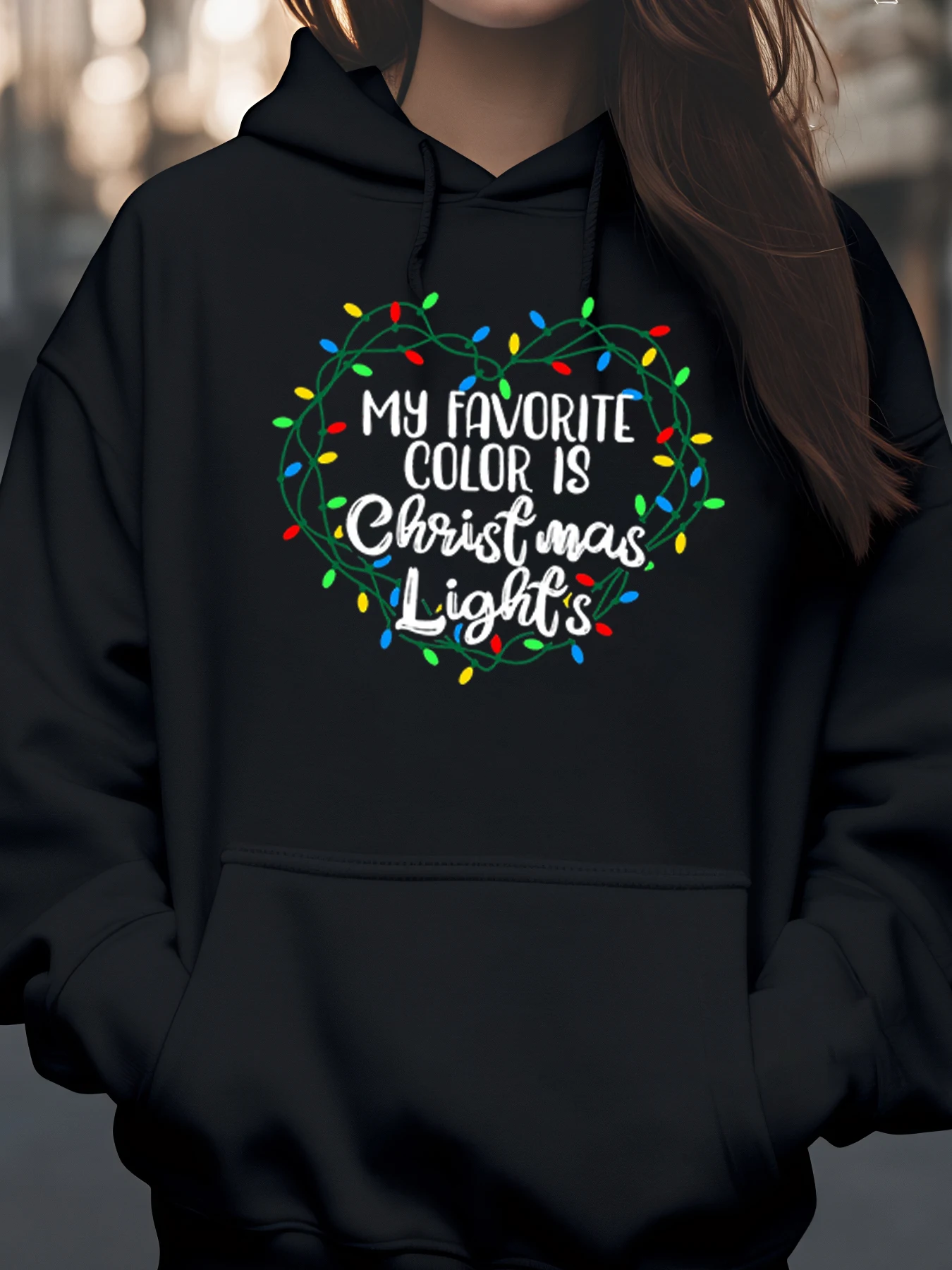 

Christmas Lights Heart Print Holiday Sweatshirt for Women Cozy Winter Wear