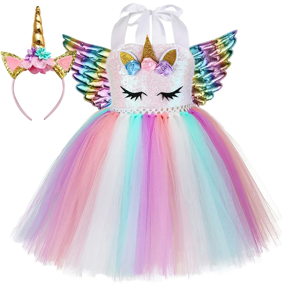 สาวเจ้าหญิงยูนิคอร์น Tutu ชุดชุดดอกไม้พาสเทลเด็กสาววันเกิด Party Tulle ชุดเด็ก Carnival ฮาโลวีนเครื่องแต่งกาย