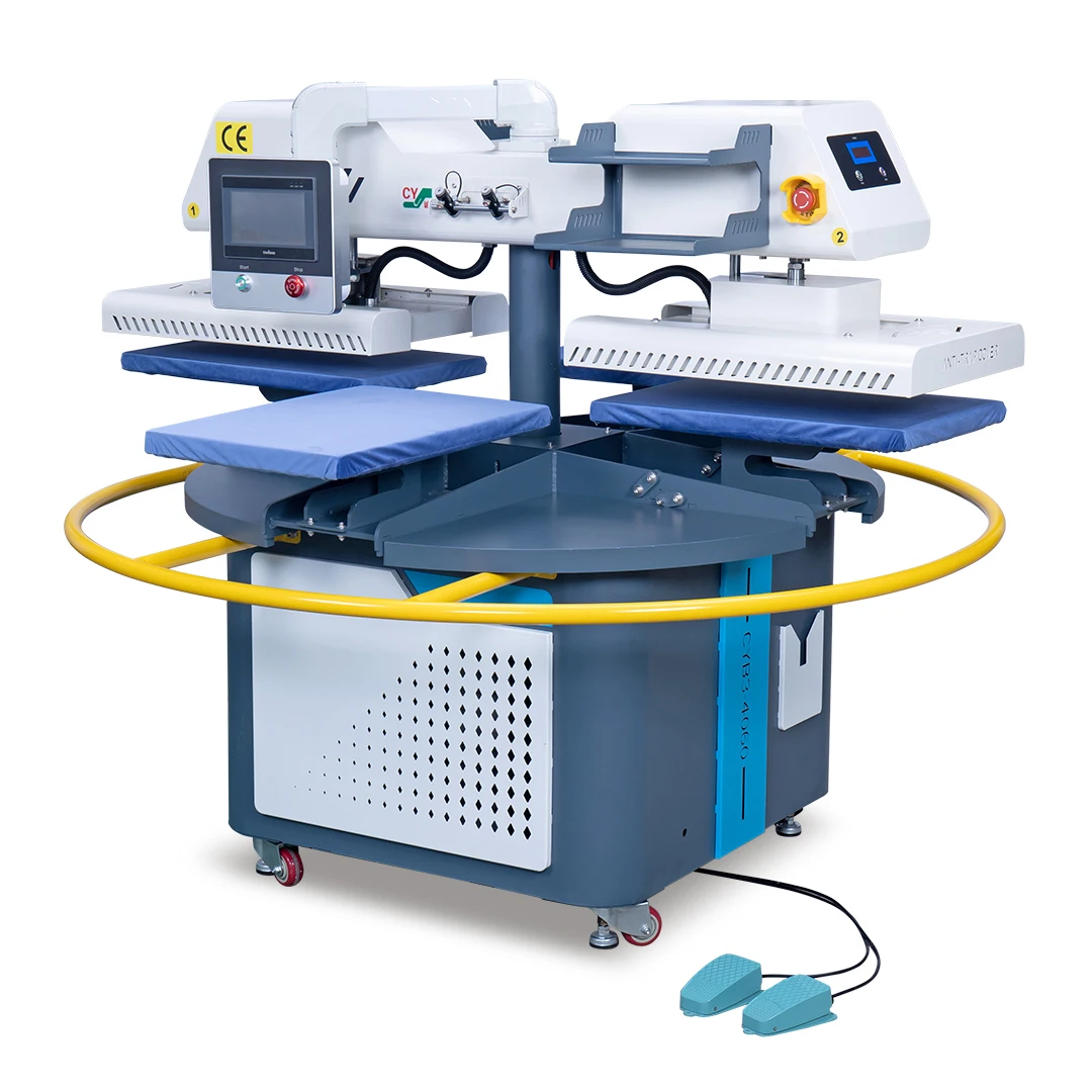 New 40x60 Rotary 2 Head Four-Stations Carousel Hot Transfer Sublimation Heat Press Machine With Lasers Alignment for DTF 40 50
