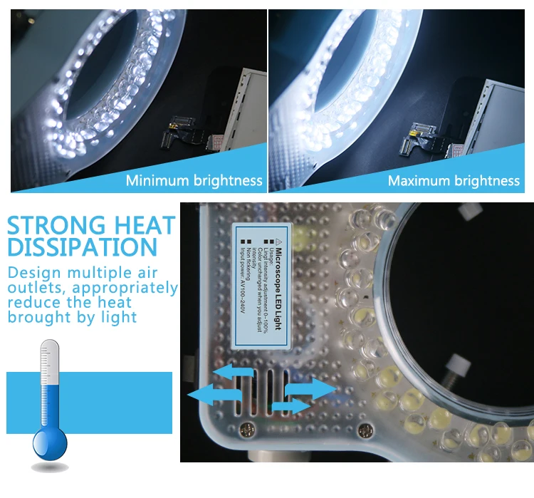 SS-033 56 LED Ring Light illuminator Lamp 0-100% Adjustable Lamp LED Circle Light for Trinocular Stereo Zoom Microscope
