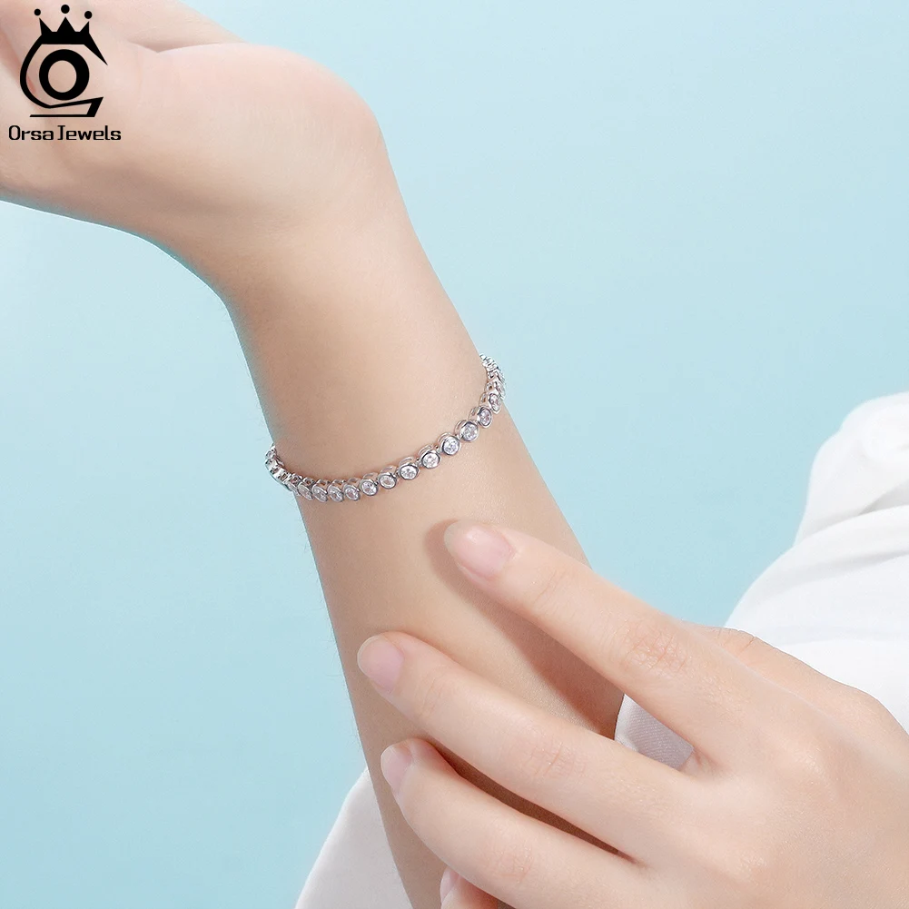 ORSA JEWELS 925 Sterling Silver Tennis Chain Bracelet 1.5/2/3mm AAAA Zirconia Handmade Bracelet for Women Fashion Jewelry SB143