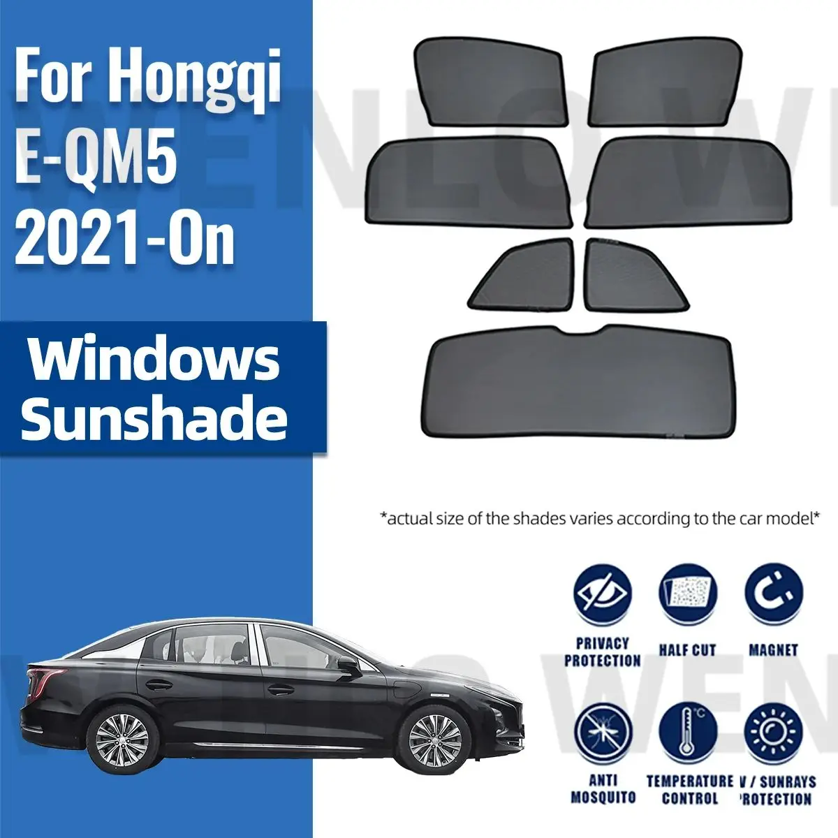 

For Hongqi E-QM5 2021 2022 2023 2024 Magnetic Car Sunshade Front Windshield Frame Curtain Rear Side Window Sun Shades