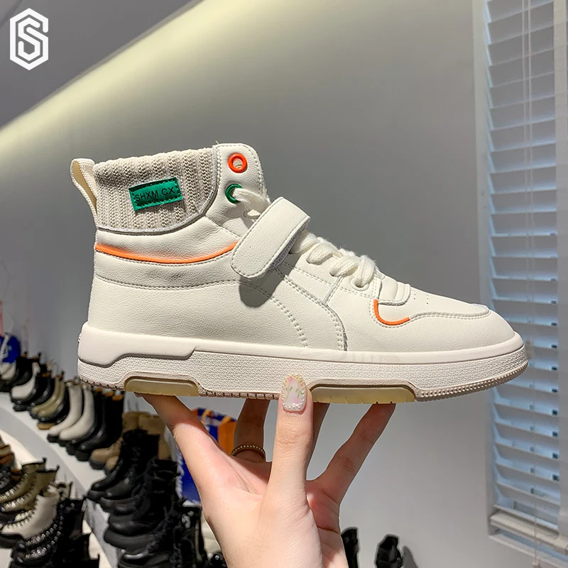 Women ins fashion high-top trend casual shoes Ladies Designer Heels four seasen Girls' trendy casual shoes white shoes ins style