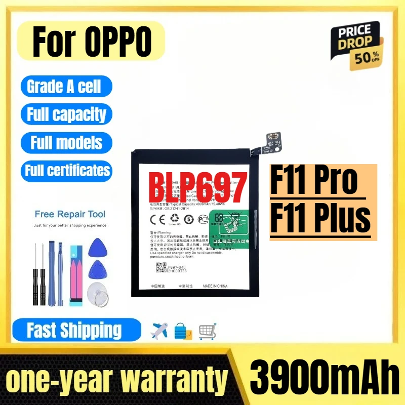 

BLP697 for OPPO F11 Pro /F11 Plus Mobile Phone Battery High Quality High Capacity Replacement Bateria Grade A Cell with Tools