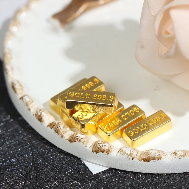 10pcs/set 1:12 Dollhouse Mini Gold Bars Coin Model Miniature Simulation Dolls House Decoration Accessories Kid Pretend Toys