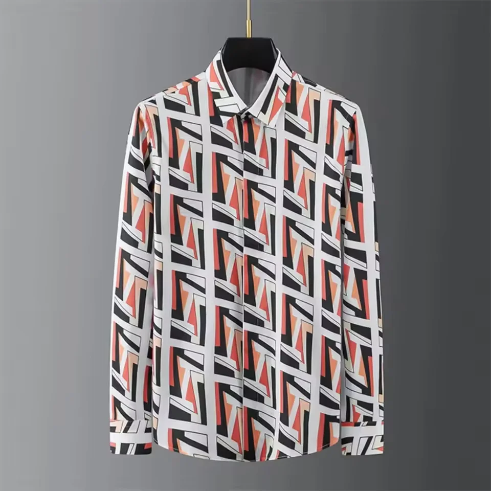 ファッションレジャー HD パターンプリントシャツ秋メンズバルクシャツトップ長袖プレミアム韓国大きいサイズ紳士服 XS-6XL