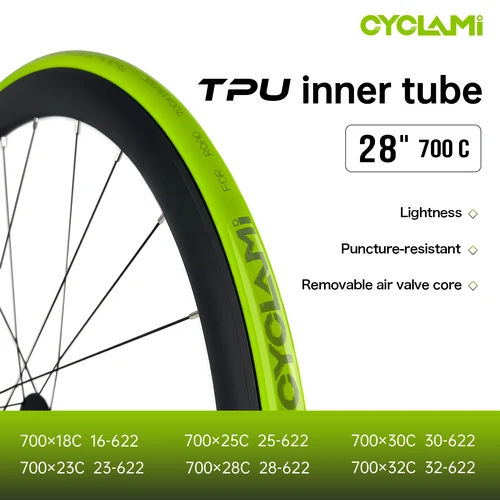 Imagen 2 del producto CYCLAMI-tubo de aire ultraligero para bicicleta, manguera de TPU, válvula Presta de Metal, accesorios extraíbles para bicicleta de carretera 700C 700 18 23 25 28 30 32 C