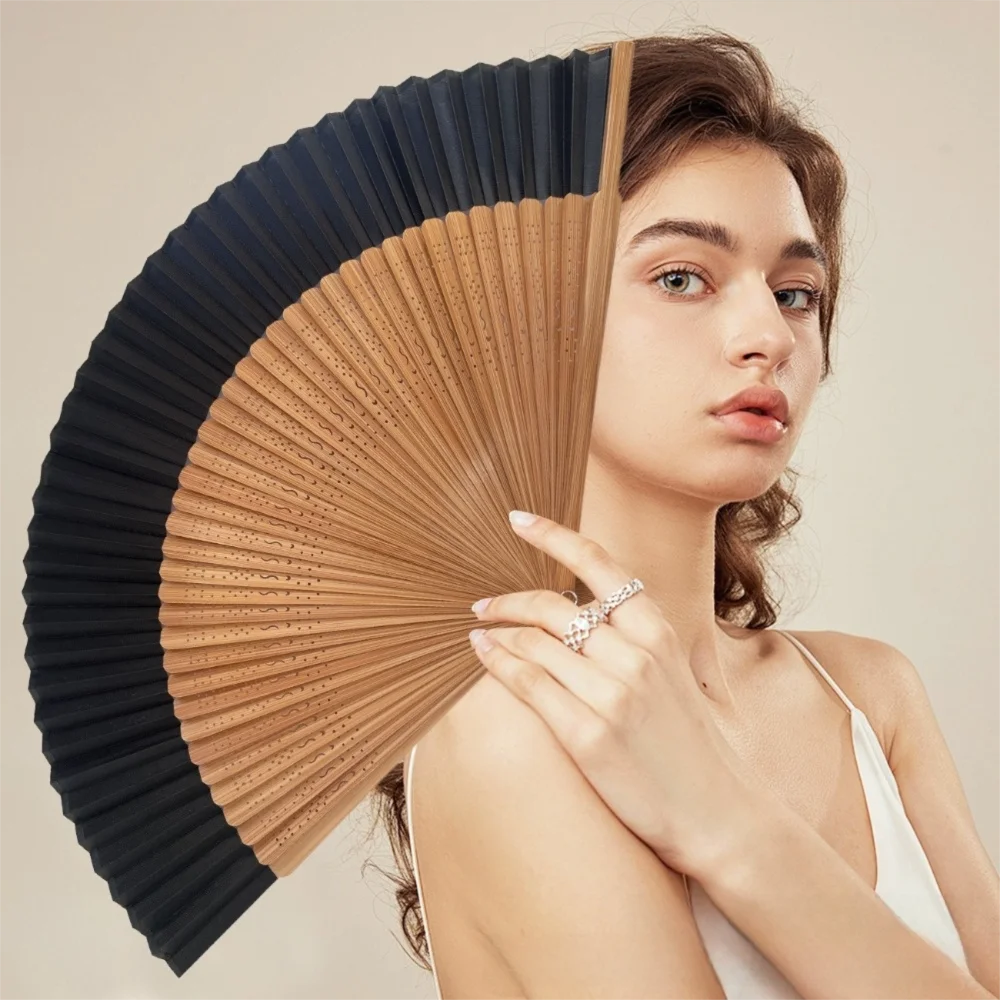 Ancient Style Portable Bamboo Folding Fan Short Folding Simple and Elegant Handheld Fan Foldable Decorative Bamboo Fan Catwalk