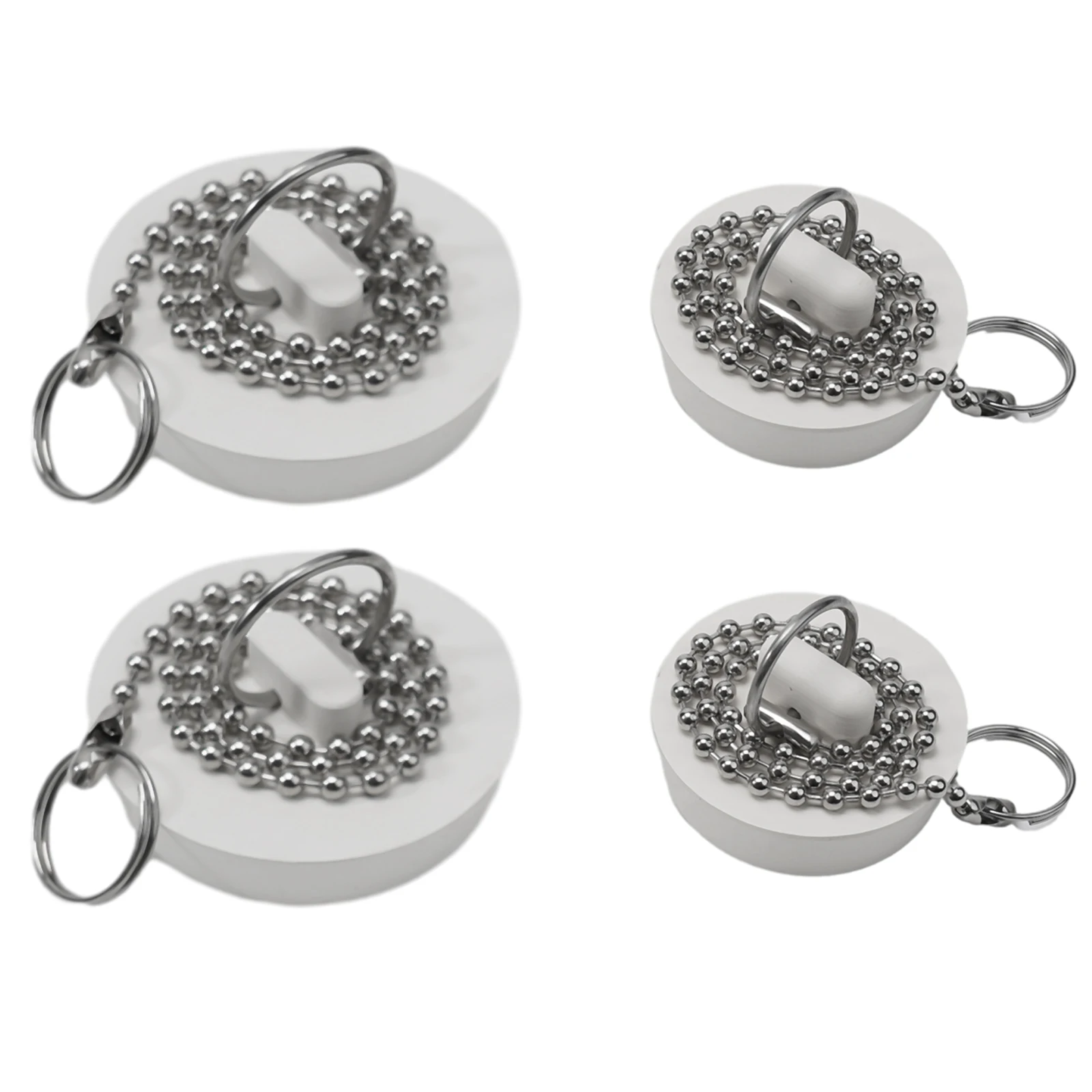 4 Pieces Rubber Drain Stopper for Bath and Kitchen Sink 38/45mm Basin with Chain for Secure Seal in Bathroom and Kitchen Drains
