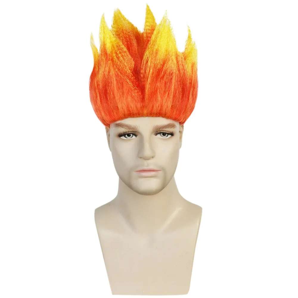 Peluca unisex con diseño de llamas rojas para fiesta de Halloween, peluca sintética de dos tonos, naranja, roja y amarilla, peluca elegante con diseño de llamas