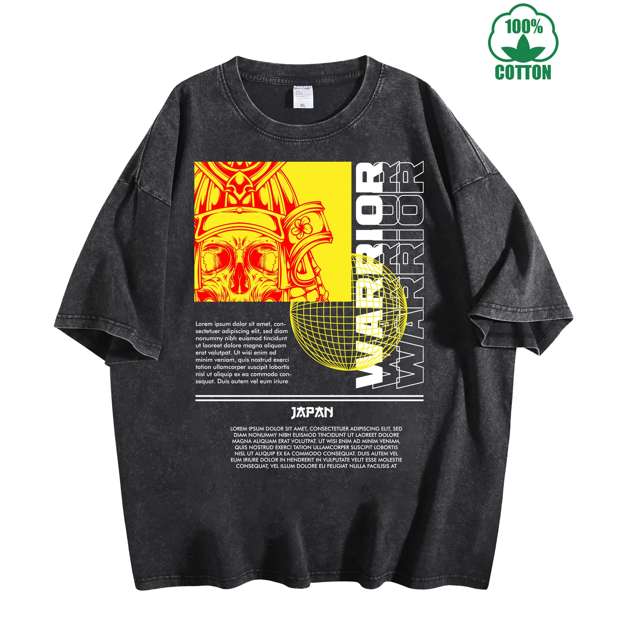 

Japanese Samurai Vintage Washed T-Shirt 230g 100% Cotton Comfortable Oversized Streetwear Unisex