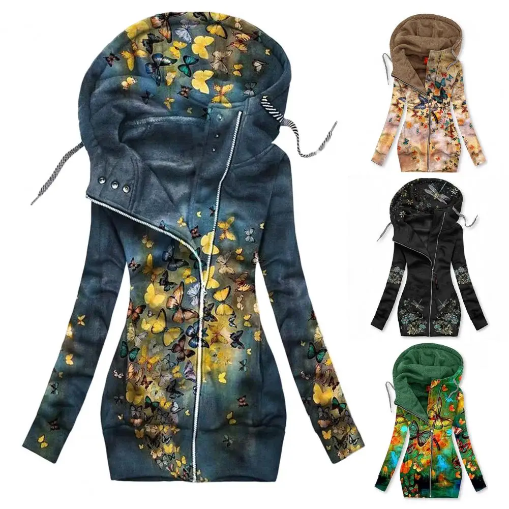 Trendy Ladies Jacket Comfortable Female Coat Slim Fit Winter Thermal Butterflies Print Ladies Jacket Cold Resistant