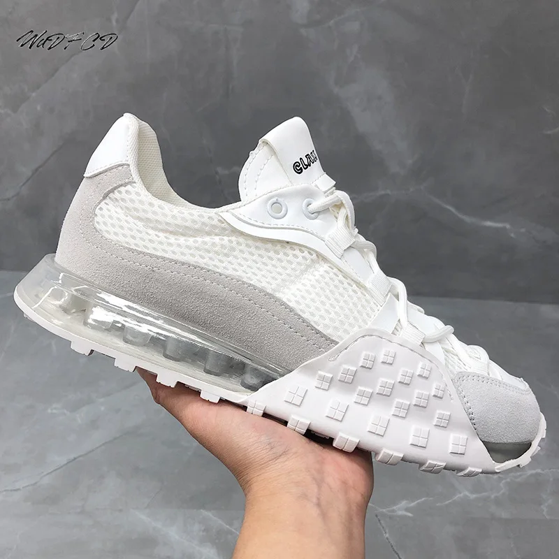 Men Luxury Chunky Sneakers Fashion Casual Solid Leather Mesh Breathable Height Increased Platform Air Cushion Running Shoes