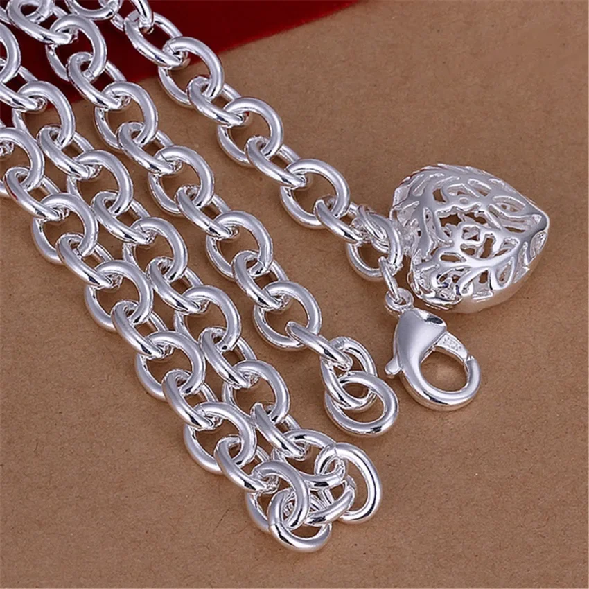 925 silver Plated N239 Free shipping Popular fashion Elegant jewelry charm romantic hollow heart pretty Lady thick necklace