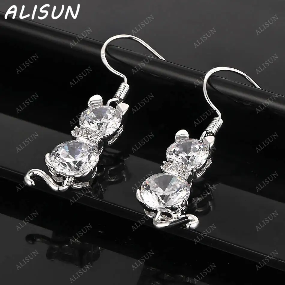 

ALISUN 925 Sterling Silver Zircons Cat Earrings Drop Earrings For Women Creativity Gifts Street All-match Party And Daily Wear