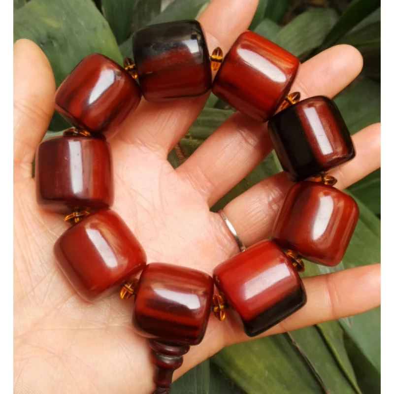 

Style Natural Tibetan Blood Red Yak Horn Tube Bead Bracelet Men