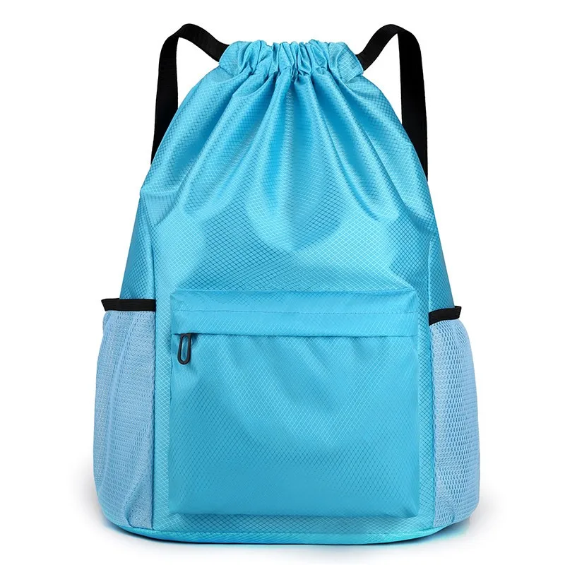 Simple Drawstring Sports Backpack Fitness Basketball Bag Waterproof Lightweight Polyester Fiber Youth Outdoor Function Style