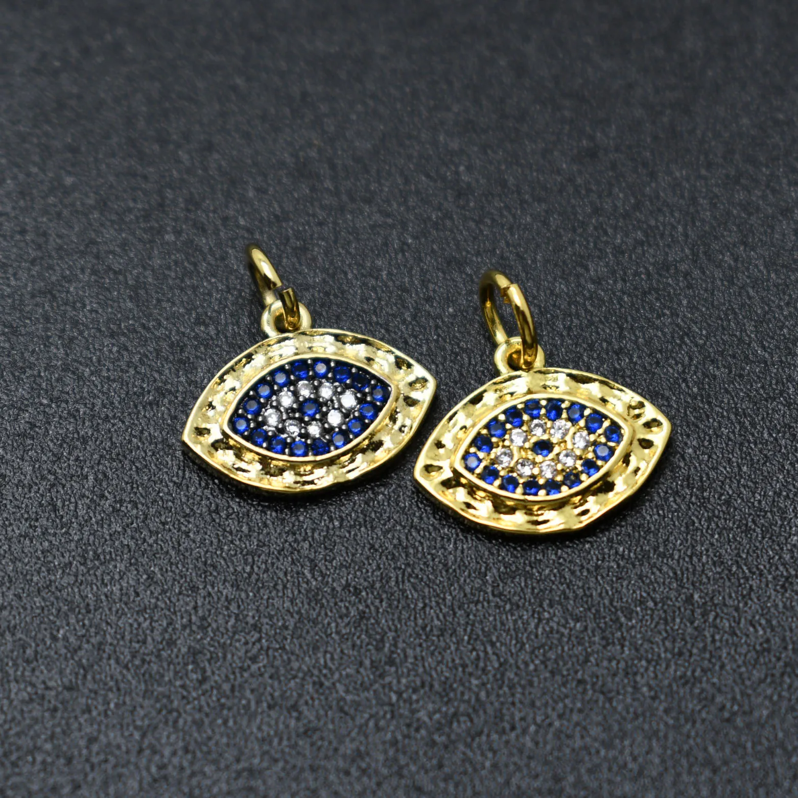 High Quality Gold Plated  Blue White CZ Paved Evil Eye Pendant Charms for DIY Bracelet Earring Necklace Jewelry Making