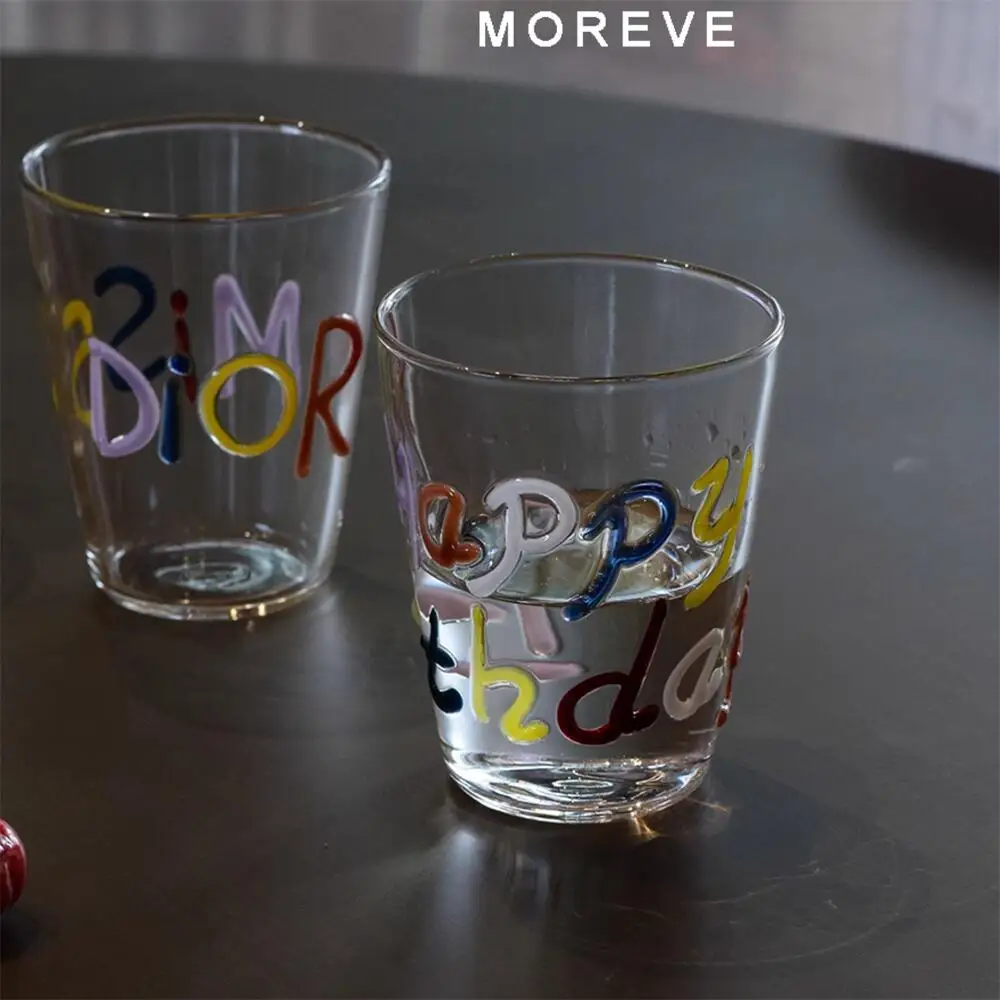 Color Letter Graffiti Handmade Creative Borosilicate Glass Ins Cartoon Transparent Round Juice Milk Cup