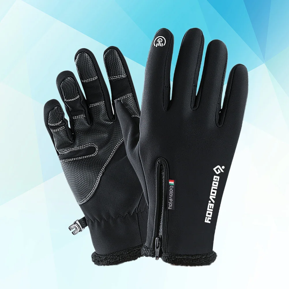 ركوب الدراجات مقاوم للماء قفازات شاشة اللمس شتاء دافئ الرياضة في الهواء الطلق قفازات الرجال النساء حجم L أسود الجري تسلق