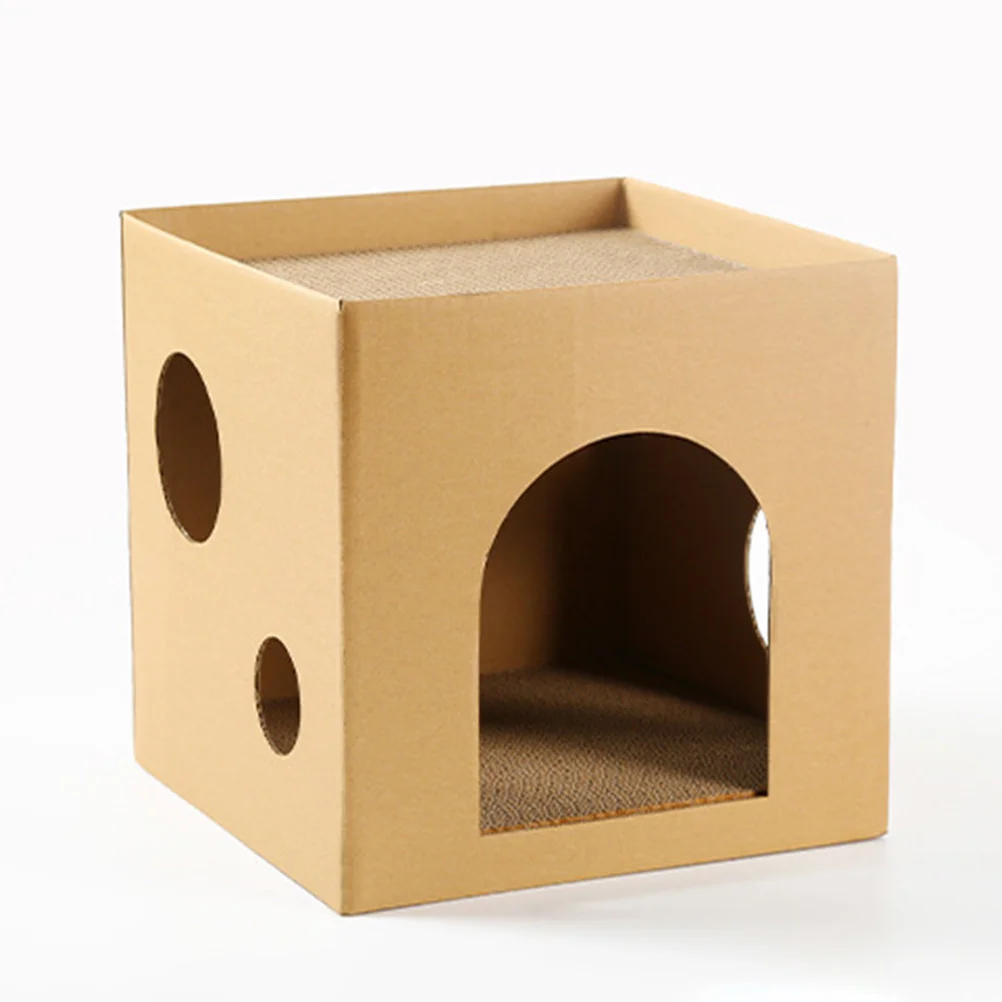 Toys Cat House Scratcher for Indoor Taste Home Light Brown Cardboard Pet Kitten Corrugated