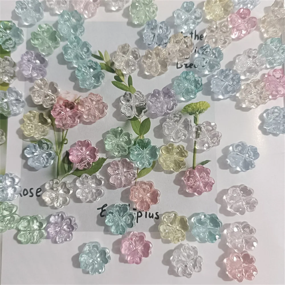 32Pcs/pack Random Color Clover Transparent Flowers Beads Flat Jewelry Accessories, DIY, Pendant, Jewelry Making Supplies
