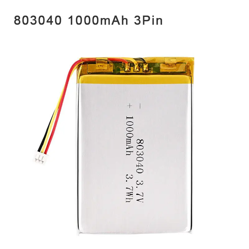 803040 1000mAh 3pin Battery 3.7V Jst1.25 Lipo Lithium Polymer Batteries for Smart Furniture Door Lock Baby Monitor VR Glasses