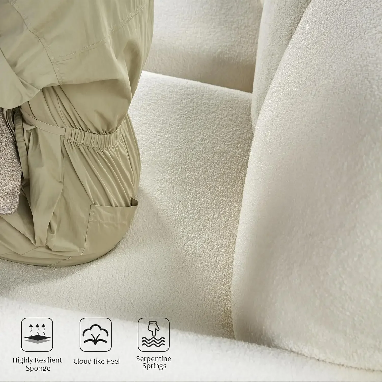 Deep Seat Sofa, 97 Inch Oversized Couch with Off-White Bouclé, 3 Seater Sofa with Square Armrest, Modern Couch for Living Room