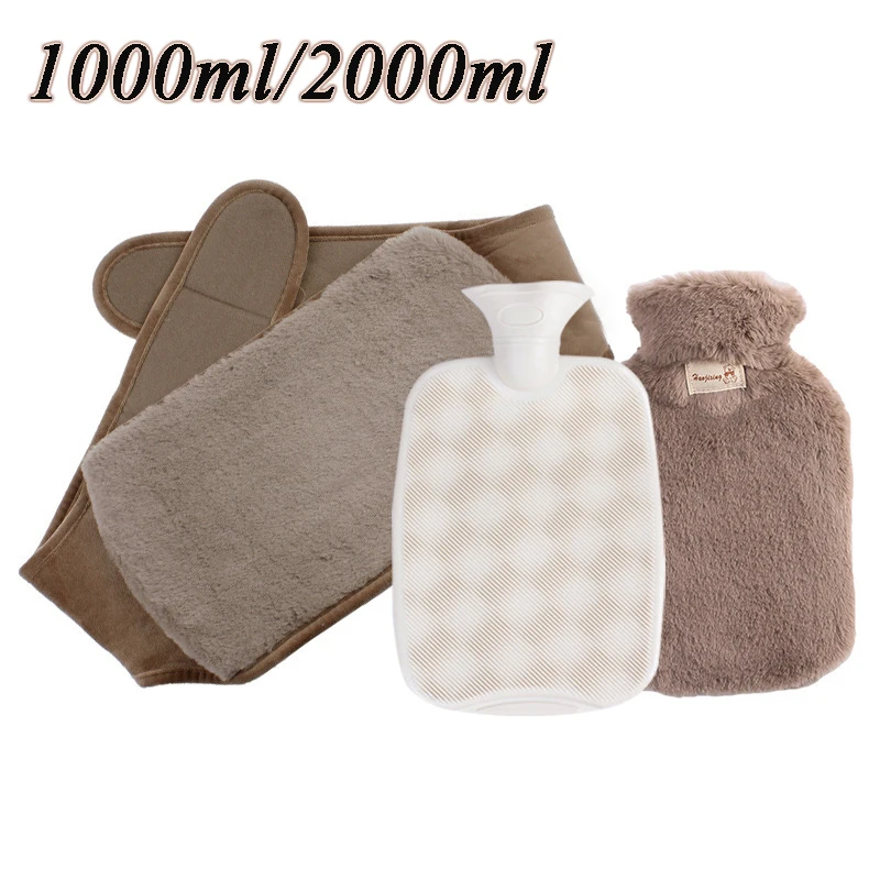 

3pcs Warm Water Bag Set 1000/2000ml Plush Extended Waist Protection Reusable PVC Water-filling Hot Water Bottle Winter Essential