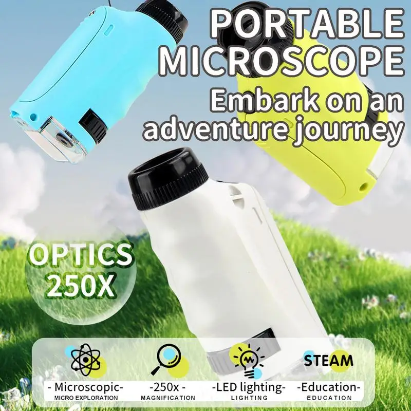 Kids Portable Microscope 250X Magnification Children's Handheld Microscope Toy With LED Light Scientific Puzzle Toy Outdoor Trip